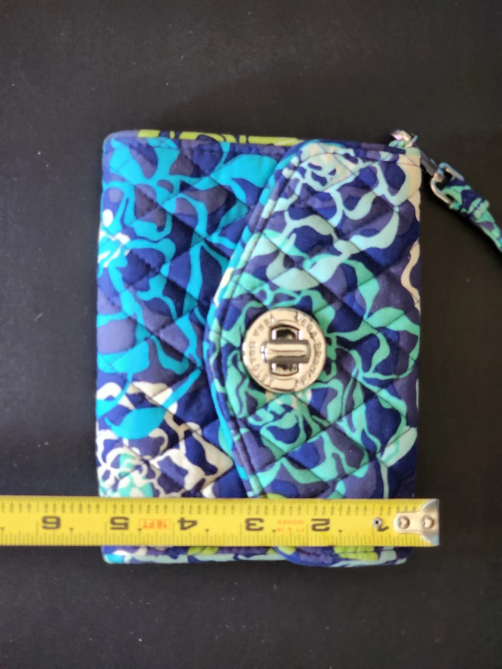Vera Bradley Navy, Teal & Lime Quilted Floral Wristlet Wallet - Picture 5 of 5